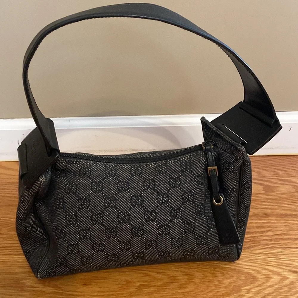 GUCCI Denim Monogram GG Signature Shoulder Bag w Gucci Dustbag - Picture 15 of 17